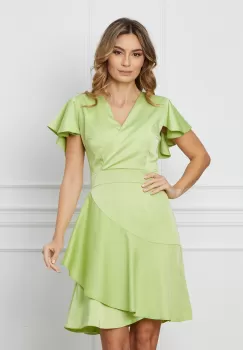 Rochie Moze verde deschis cu baza asimetrica si volanas imagine