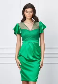 Rochie Moze verde din satin cu glitter la bust imagine