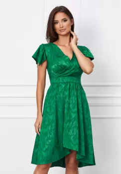 Rochie Moze verde din satin cu imprimeu discret si crepeu imagine