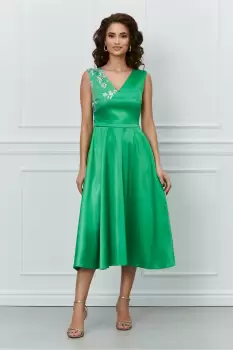 Rochie Moze verde din tafta cu broderie la bust imagine