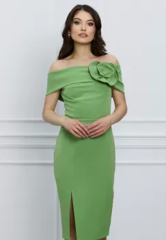 Rochie Moze verde fistic cu aplicatie florala imagine