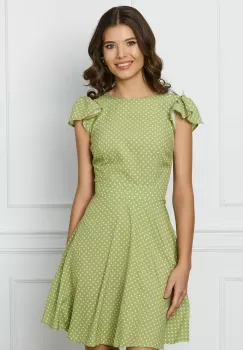 Rochie Moze verde fistic cu buline si volane la maneci imagine