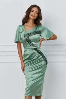 Rochie Moze verde fistic cu paiete negre imagine