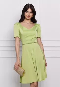 Rochie Moze verde lime din satin cu strasuri in talie imagine