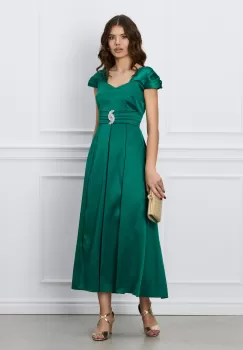 Rochie Moze verde lunga cu accesoriu in talie imagine