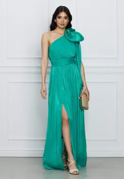 Rochie Moze verde lunga cu floare maxi pe un umar imagine