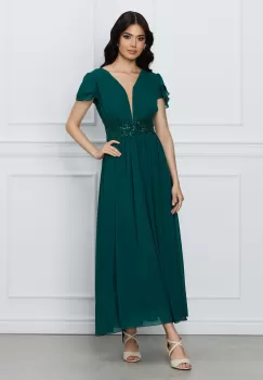 Rochie Moze verde lunga cu paiete in talie imagine