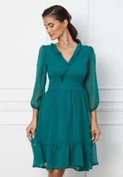 Rochie Moze verde petrol din voal cu aplicatii in relief imagine