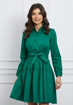 Rochie Moze verde tip camasa cu cordon in talie imagine
