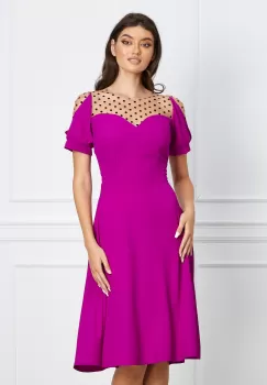 Rochie Moze violet cu buline catifelate la decolteu imagine