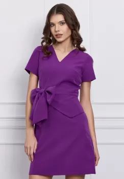 Rochie Moze violet cu funda si peplum in talie imagine