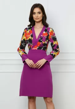 Rochie Moze violet cu imprimeuri orange la bust imagine