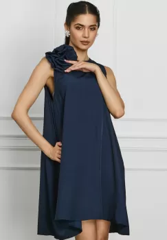 Rochie Nadia bleumarin cu trandafir maxi detasabil imagine