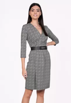 Rochie Nadia neagra cu dungi albe si curea in talie imagine