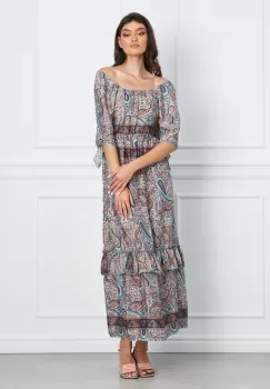 Rochie Nadine bleu cu imprimeuri orange imagine