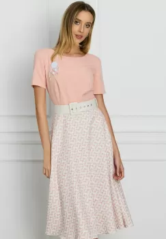 Rochie Nico roz cu imprimeu pe fusta si curea in talie imagine