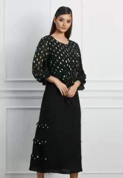 Rochie Nicoleta neagra cu buline verzi metalizate imagine