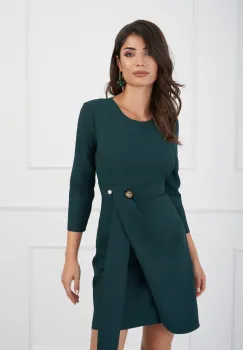 Rochie Oana verde cu brosa in talie si fusta petrecuta imagine