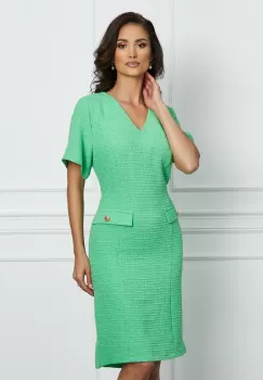 Rochie Oana verde cu clapete si nasturi decorativi imagine