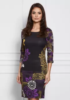 Rochie Pera neagra cu imprimeu galben-mov imagine