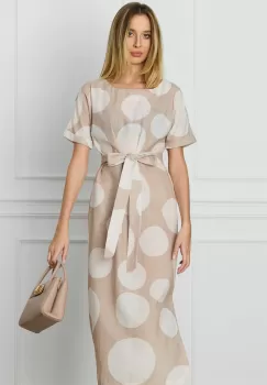 Rochie Petra bej cu buline si cordon in talie imagine