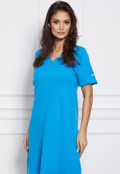 Rochie Porta albastra din tricot cu maneci scurte imagine