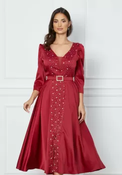 Rochie Raluca bordo cu strasuri si bilute si curea in talie imagine
