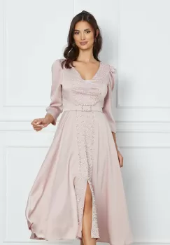 Rochie Raluca roz cu strasuri si bilute si curea in talie imagine