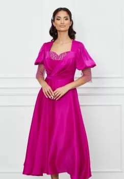 Rochie Ramona fucsia cu strasuri la bust si curea in talie imagine
