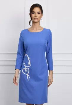 Rochie Rania bleu cu insertie alba catifelata imagine