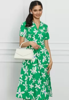 Rochie Romina verde cu imprimeuri florale albe imagine