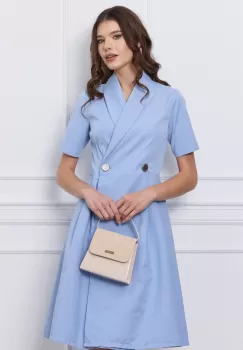 Rochie Roxie petrecuta bleu cu nasturi in talie imagine