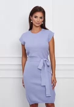 Rochie Sabrina bleu din tricot fara maneci cu cordon in talie imagine