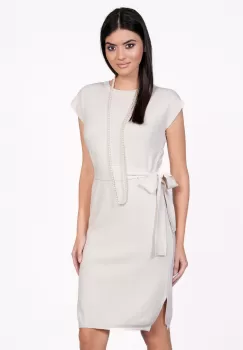 Rochie Sabrina ivory din tricot fara maneci cu cordon in talie imagine