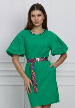 Rochie Sami verde cu maneci bufante si curea in talie imagine