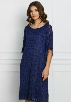 Rochie Sandi bleumarin cu model in relief si fir lurex imagine