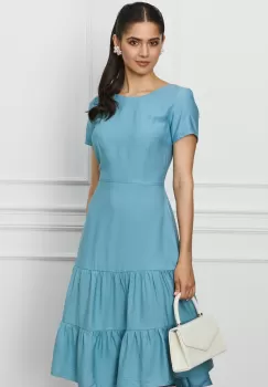 Rochie Sara bleu cu volane la baza imagine