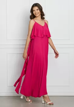 Rochie Sara fucsia lunga cu volane imagine