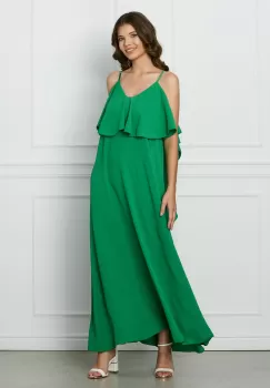 Rochie Sara verde lunga cu volane imagine