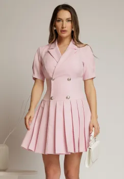 Rochie scurta roz tip sacou cu pliuri pe fusta imagine