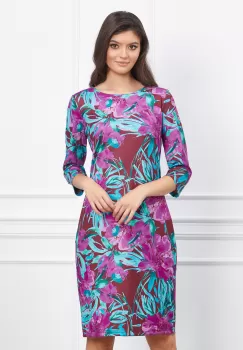 Rochie Silvia bordo cu imprimeuri florale fucsia imagine