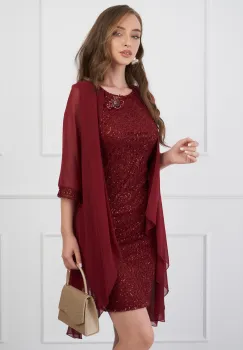 Rochie Simona bordo din dantela cu capa din voal imagine