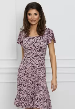 Rochie Simona roz cu imprimeuri bleumarin imagine