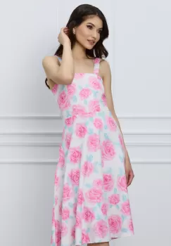 Rochie Sofia alba cu flori roz imagine