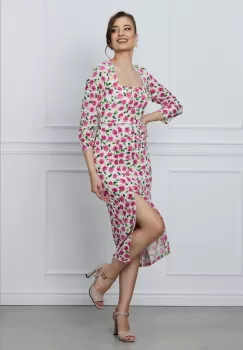 Rochie Sonia alba cu flori fucsia imagine