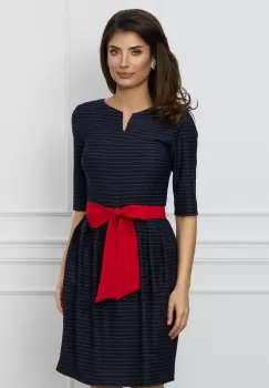 Rochie Sonia bleumarin cu dungi sii cordon in talie imagine