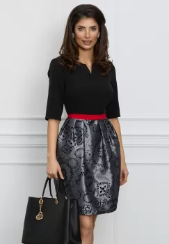 Rochie Sonia neagra cu fusta gri si cordon in talie imagine