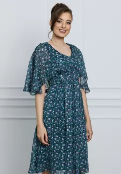 Rochie Sophie bleumarin cu imprimeu floral verde imagine