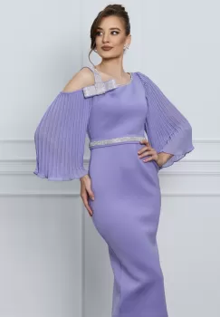 Rochie Sophie lila din neopren cu strasuri si curea in talie imagine