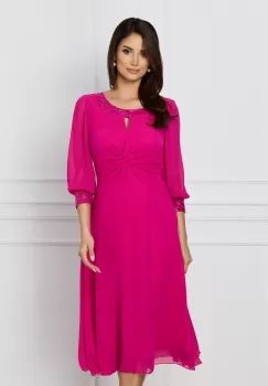 Rochie Sorana fucsia cu paiete la decolteu si maneci imagine